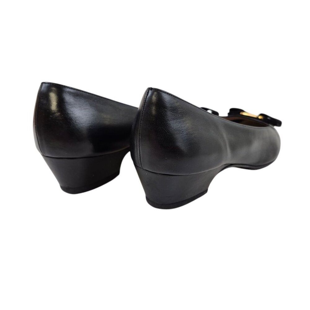 Salvatore Ferragamo Pumps Womens Size 9.5M Black Leather Shoes Bow Italy - Picture 7 of 13